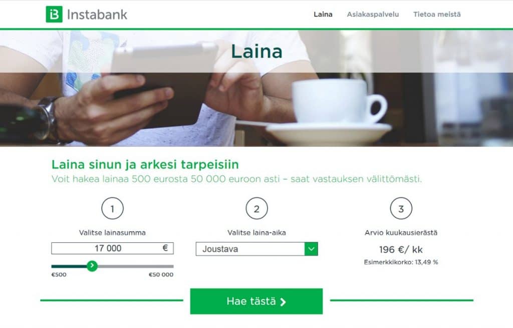Instabank.fi kotisivu